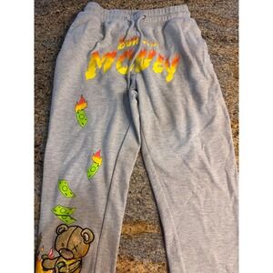 CivilizeD Burning Money Graphic Joggers Gray Mens Medium Streetwear Sweatpants